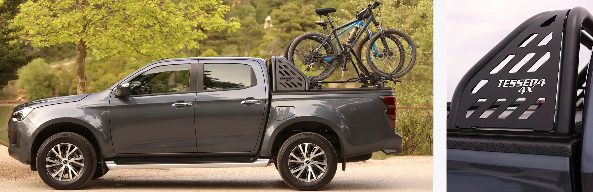 Εντυπωσιακά roll bars με σπορ σχεδιασμό από ανοξείδωτο ατσάλι διαθέσιμα σε γυαλιστερό ή ματ μαύρο.